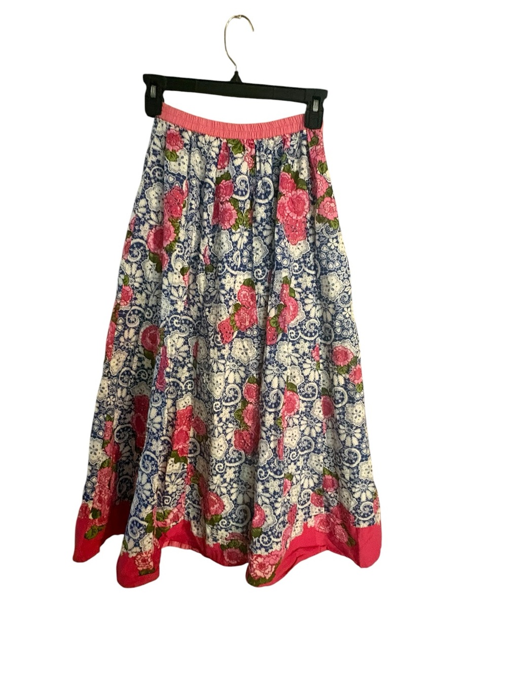Biba India Floral Cotton Maxi Skirt Cottagecore Boho Prairie Pink Blue